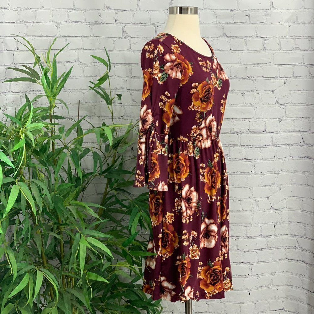 Gilli Maroon w/ Orange & Dusty Pink Floral Dress - Picture 3 of 8